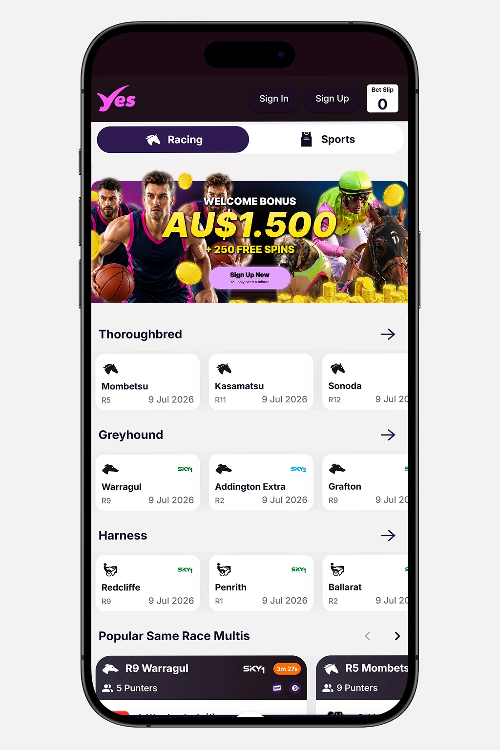 YesBet mobile casino app on smartphone